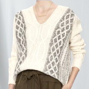 Derek Lam 10 Crosby Cream Gray Cable Knit Sweater M